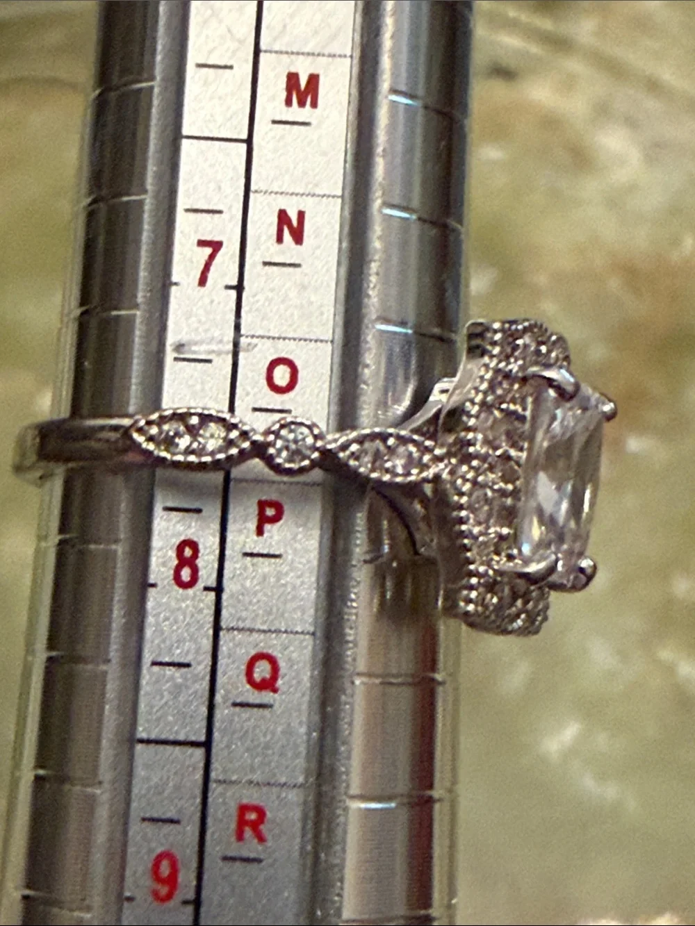 Silver-Tone Cushion Halo Ring with Clear Center Stone - Size 7.5 US